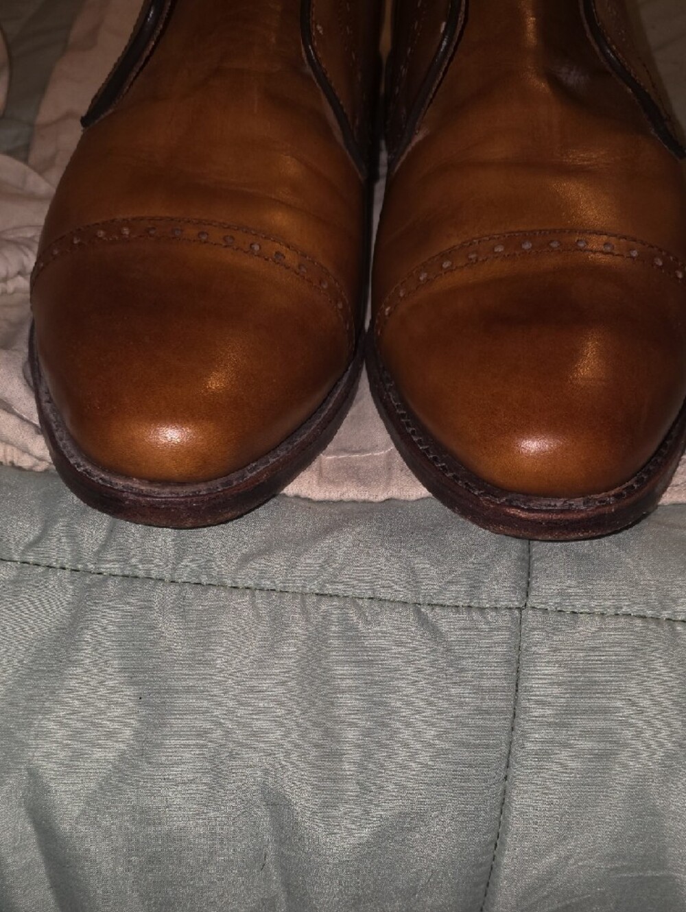 Allen Edmonds Tan Leather Slip-On Brogue Cap-Toe Loafers - Picture 6 of 6